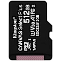 Miniatyrbillede 1 af 3: Kingston 512GB microSDXC Canvas Select 100R A1 C10 enkeltpakke uden adapter sort sort Sort