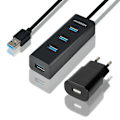 Pikkukuva 1 / 4: AXAGON HUE-S2BP USB3.0 4-porttinen latauskeskus virtalähteellä ja pikalataustoiminnolla. Kaapeli 1,2 m