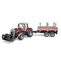 Pikkukuva 2 / 3: MASSEY FERGUSON 7480 traktori haarukalla ja puunkuljetusperävaunulla - BRUDER