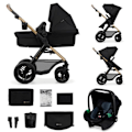 Miniatyrbillede 1 af 4: Kinderkraft MOOV2 AIR Barnevogn 3 i 1, Rejse-system fra fødslen til 27 kg, Mink PRO I-Size autostol inkluderet, Sort sort