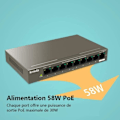 Miniatyrbillede 3 af 4: TENDA Desktop Switch 9 Porte 10/100M Base-TX RJ45, 8-Port PoE Switch, 6KV Counter-Lightning, Plug&Play, TEF1109P-8-63W