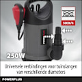 Miniatyrbillede 6 af 6: Powerplus Elektrisk Vandpumpe POWEW67902 - Nedsænket Vandpumpe på 250 W, Maksimal 35°C, 5000 l/h, Haveværktøj Grå - Sort