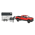 Pikkukuva 3 / 3: Ram 2500 Power Wagon ajoneuvo pakettiautolla ja hevosella - BRUDER Rød og sort