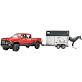 Pikkukuva 1 / 3: Ram 2500 Power Wagon ajoneuvo pakettiautolla ja hevosella - BRUDER Rød og sort