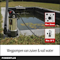 Miniatyrbillede 2 af 6: Powerplus Elektrisk Vandpumpe POWEW67912 - 400 W Submersibel Vandpumpe, Maksimal 35°C, 7500 l/h, Havemaskiner grå