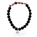 Miniatyrbillede 1 af 6: Sten og mineraler. Rubellite Tourmaline Armbånd fra Brasilien + Mat Sorte Onyx Perler 8 mm. Fremstillet i Frankrig. Svart, Rosa