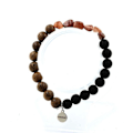Miniatyrbillede 1 af 6: Sten og mineraler. Rødt Rutil Quartz Armbånd fra Brasilien + Mat Sorte Onyx Perler + Træ 8 Fremstillet i Frankrig. röd svart