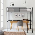 Miniatyrbillede 2 af 6: ELIOT børne mezzaninseng i sort metal 90x190cm med boxspring medfølger Svart