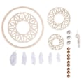 Miniatyrbillede 2 af 2: Kit til at lave drømmefangere i stor størrelse 74 cm - Træskive ø 18 cm, perler, snor, fjer Beige