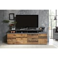Pikkukuva 2 / 6: MOOD TV-kaappi 2 ovea ja 2 laatikkoa - Vanhentunutta puuta ja mattaharmaa melamiinia - L 180 x 47 x 66 cm Åldrat trä och mattgrå