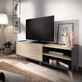 Miniatyrbillede 5 af 6: NESS tv-skab - 1 klap 2 nicher - Grafit- og eg-dekor - L 155 x D 43 x H 47 cm ljust trä/grafit