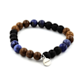Miniatyrbillede 1 af 6: Sten og mineraler. Armbånd Sodalite Perler + Mat Sort Onyx + Træ 8 mm. Fremstillet i Frankrig. Blå, svart, trä