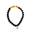 Miniatyrbillede 1 af 6: Armbånd - A Bijoux - Ægte rav og sort onyks - 8 mm - Længde 19-20 cm - Unisex Äkta bärnsten, Svart onyx