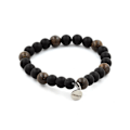 Miniatyrbillede 1 af 6: Sten og mineraler. Armbånd Mat Sort Onyx + Bronzit Perler 8 mm. Fremstillet i Frankrig. Svart brun