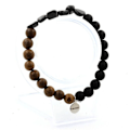 Miniatyrbillede 1 af 6: Sten og mineraler. Egyptisk Hypersthene armbånd + mat sorte onyx perler + 8 mm træ. Fremstillet i Frankrig. Svart, Matt