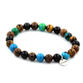 Pikkukuva 1 / 3: Kivet ja mineraalit. Rannekoru Tiger Eye Beads + Chrysocolla + Black Obsidian + puu Valmistettu Ranskassa. Tigeröga, Krysokoll, Svart obsidian