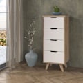 Miniatyrbillede 2 af 6: 4-skuffers kommode - I spånplade - Eg og hvid indretning - Moderne - L 45 x D 42 x H 108 cm Matt vit / Naturlig ek