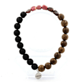 Miniatyrbillede 1 af 6: Sten og mineraler. Brasiliansk Rhodochrosit armbånd + mat sorte onyx perler + 8 mm træ. Fremstillet i Frankrig. Svart ros