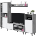 Pikkukuva 2 / 6: Modulaarinen TV-kaappisarja - ZOE - PUSH-aukko - Artik valkoinen ja sementinharmaa - P260 x S33 x K184 cm vitt och cement