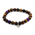 Pikkukuva 1 / 6: Kivet ja mineraalit. Tiger Eye Beads Rannekoru + Red Tiger Eye + Tiger Eye Beads Valmistettu Ranskassa. Brun, Röd, Lila