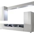 Pikkukuva 2 / 4: DOS TV kaappi - LED-valaistus mukana - 3 ovea - Matta ja kiiltävä valkoinen melamiini - L208 x S33 x K165 cm Matt vit och blank vit