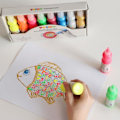 Miniatyrbillede 3 af 4: PRIMO 2532FM8 gouache i overlegen kvalitet i flaske med tud, 8 farver: 4 fluorescerende farver og 4 metalfarver.