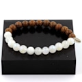 Miniatyrbillede 1 af 2: Armbånd - ABIJOUX - Månesten + træ - 8 mm - Længde 19-20 cm - Fremstillet i Frankrig
