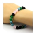 Pikkukuva 3 / 3: Kivet ja mineraalit. Pink Quartz Beads -rannekoru + mattamusta onyksi + akvamariini + akaatti Valmistettu Ranskassa. Rosa, Svart, Grön