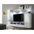 Pikkukuva 3 / 4: DOS TV kaappi - LED-valaistus mukana - 3 ovea - Matta ja kiiltävä valkoinen melamiini - L208 x S33 x K165 cm Matt vit och blank vit