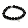 Miniatyrbillede 1 af 3: Sten og mineraler. Sort Agat + Howlite Beads Armbånd 8 mm. Fremstillet i Frankrig. Svart vit