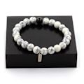 Miniatyrbillede 1 af 3: Sten og mineraler. Howlite Beads Armbånd + Sort Agat 8 mm. Fremstillet i Frankrig. vit svart