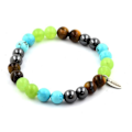Pikkukuva 1 / 3: Kivet ja Mineraalit. Peridot + Tiger Eye + Turquoise + Hematite Beads Rannekoru 8 mm. Tehty Ranskassa. Grön, brun, blå, grå