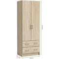Miniatyrbillede 1 af 5: DEMEYERE Garderobe - Børstet egetræsindretning - 2 låger og 2 skuffer - Klassisk - Soveværelse - L 61 cm - DOBBELT Borstad ek och vävd linnedekor
