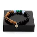 Miniatyrbillede 1 af 6: Sten og mineraler. Congo Malachite Beads Armbånd + Akvamarin + Mat Sort Onyx + Fremstillet i Frankrig. Grön, Blå, Svart