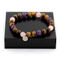 Miniatyrbillede 1 af 3: Sten og mineraler. Pink Quartz + Ametyst + Tiger Eye Beads Armbånd 8 mm. Fremstillet i Frankrig. Rosa, lila, gul