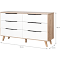 Miniatyrbillede 4 af 6: 6-skuffers kommode - I spånplade - Eg og hvid indretning - Moderne - L 154 x D 42 x H 86 cm Matt vit / Naturlig ek