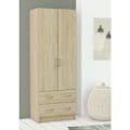 Miniatyrbillede 2 af 5: DEMEYERE Garderobe - Børstet egetræsindretning - 2 låger og 2 skuffer - Klassisk - Soveværelse - L 61 cm - DOBBELT Borstad ek och vävd linnedekor