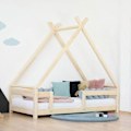 Miniatyrbillede 1 af 4: Børne Tipi seng med naturlakeret massiv træ barriere 140 x 200 cm Beige