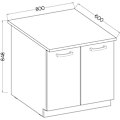 Pikkukuva 5 / 6: Pohjakaappi kahdella saranoidulla ovella ja työtaso - matta harmaa - P 80 x S 51,6 x K 82 cm - LASSEN Matt grå