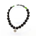Miniatyrbillede 1 af 6: Sten og mineraler. Armbånd Diopside fra Brasilien + Zebra Jasper fra Brasilien + Agatperler Fremstillet i Frankrig. Grön, svart, vit