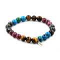 Pikkukuva 1 / 6: Kivet ja Mineraalit. Tiger Eye Beads Rannekoru + Labradoriitti + Lepidoliitti + Krysokolla Valmistettu Ranskassa. Brun, blå, lila, grön