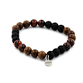 Miniatyrbillede 1 af 6: Sten og mineraler. Armbånd Red Tiger Eye Beads + Mat Sort Onyx + Træ 8 mm. Fremstillet i Frankrig. Röd, svart, trä