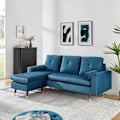Miniatyrbillede 2 af 6: Vendbar fast hjørnesofa - 3 steder - Blåt stof - Træ- og guldben - L 194 x D 139 x H 83 - NEW YORK Blå