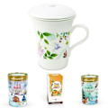 Miniatyrbild 1 av 4: Blommig porslinstekanna 250 ml + Trio av festliga örtteer - Vinterkvällar, jul, apelsinkanel Vit