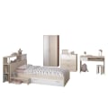 Miniatyrbillede 3 af 6: PARISOT Komplet børneværelse - Sengegavl + seng + kommode + garderobeskab + skrivebord - moderne - Lys og hvid akacieindretning - Ljus och vit akacia