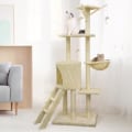 Miniatyrbillede 2 af 6: JIPSY Beige kattetræ 79 x 34 x 138 cm - 3 platforme, 1 aborre, 1 kennel, 1 trappe, kradsestolper Beige