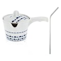 Miniatyrbillede 1 af 2: Kyoto porcelæn tekande med grøn te + 4 sugerør i rustfrit stål Vit med koboltblått mönster
