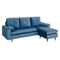 Miniatyrbillede 3 af 6: Vendbar fast hjørnesofa - 3 steder - Blåt stof - Træ- og guldben - L 194 x D 139 x H 83 - NEW YORK Blå