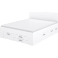 Miniatyrbillede 1 af 6: Moderne voksenseng 160x200 cm - 4 skuffer - 2 natborde med niche - Mat hvid indretning - UDINE Vit