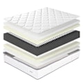 Miniatyrbild 4 av 4: Madrassset 140x200 cm, Iris, 20 cm, memory foam, fast, sommar/vintersida + vit bas 13cm tjock + 2 kuddar + täcke Vit